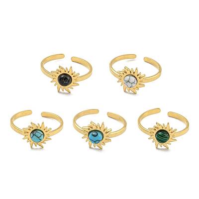 Ion Plating(IP) 304 Stainless Steel Synthetic Gemstone Cuff Rings