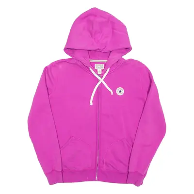 CONVERSE Womens Pink Hoodie Full Zip L