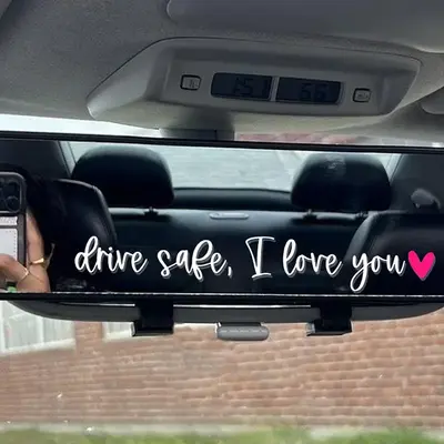 Letter Pattern Car Rearview Mirror Sticker, Waterproof Car Interior Decal, Car Rearview Mirror Vinyl Decal, Drive Safe Decal,...