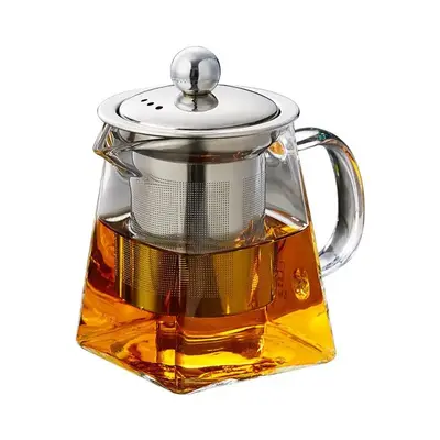 Glass Tea Pot with Stainless Steel Filter, 1 Count Heat Resistant Tea Pot with Handle, Tea Making Tool for Home Office Use
