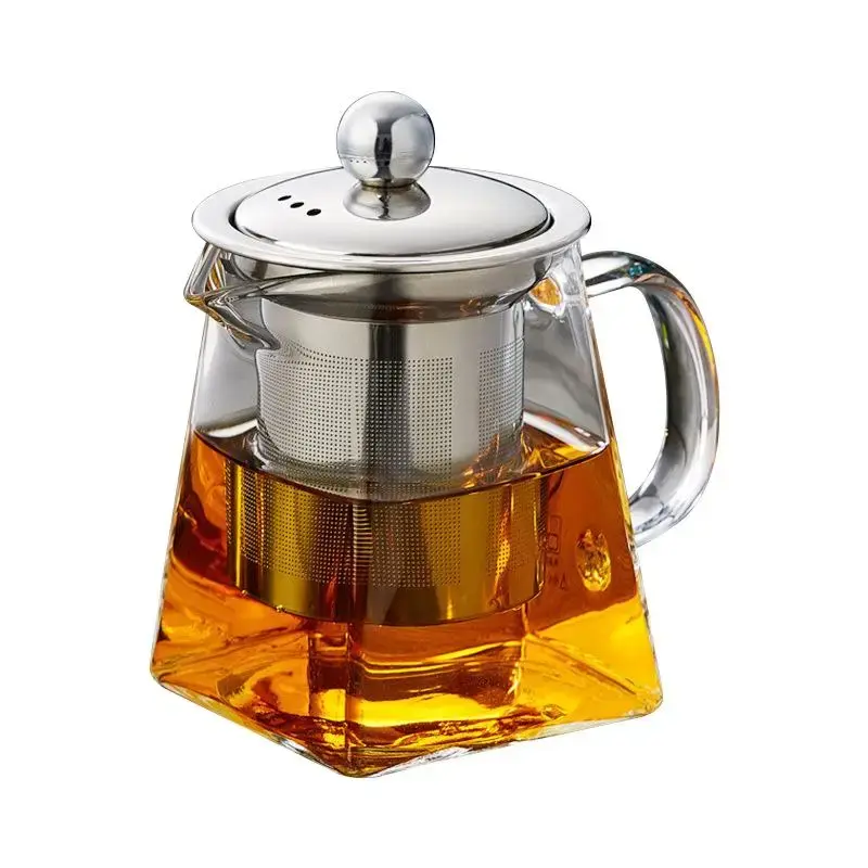 Glass Tea Pot with Stainless Steel Filter, 1 Count Heat Resistant Tea Pot with Handle, Tea Making Tool for Home Office Use