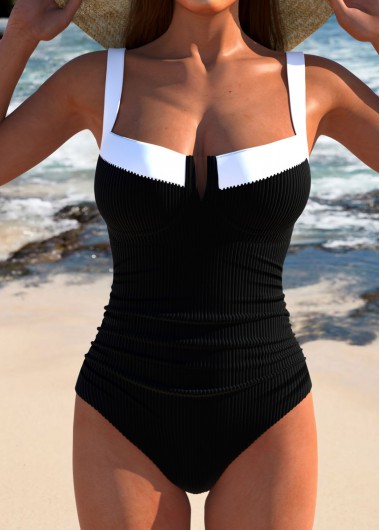 Modlily Cut Out Bowknot Black One Piece Swimwear - XL