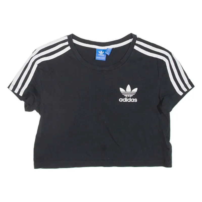 ADIDAS ORIGINALS Cropped Womens T-Shirt Black Crew Neck UK 6