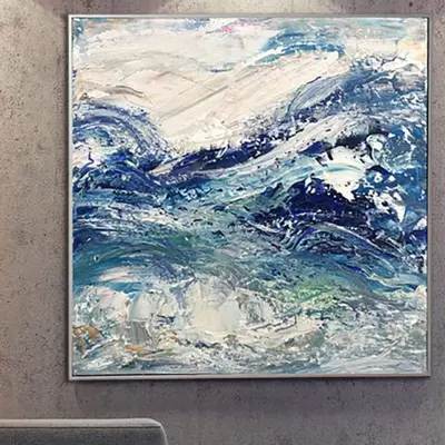 Large Ocean Waves Painting Seascape Canvas Blue Painting Wall Art Abstract Canvas Art Abstract Blue Waves Painting Wall Decor...