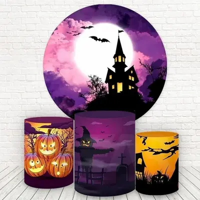 Aperturee Pumpking And Horror Night Round Halloween Backdrop Kit | Halloween Baby Shower Banner | Halloween Baby Shower | Hal...