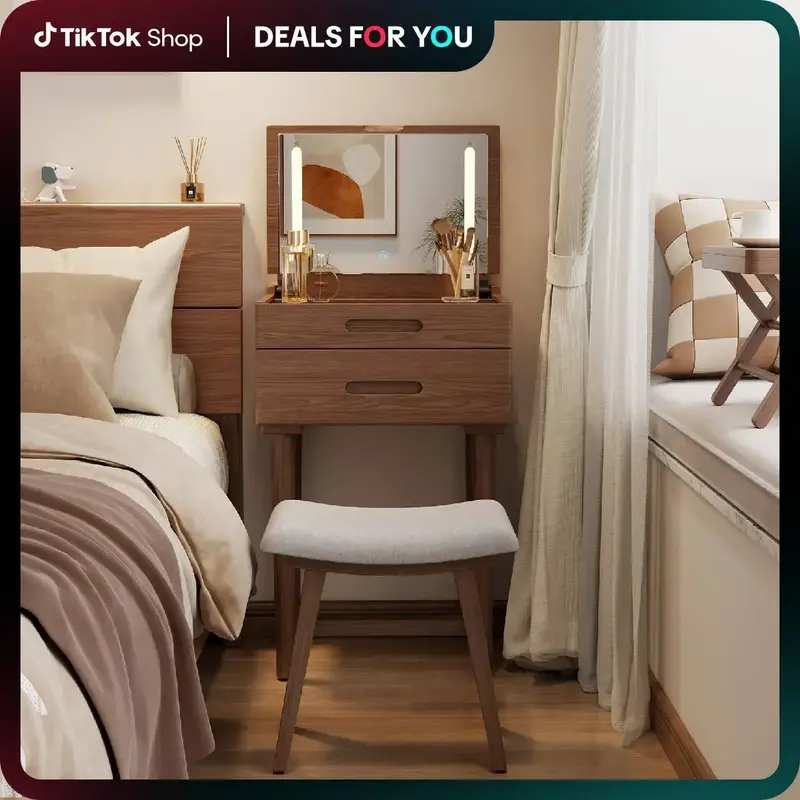 【Gift】Elegant Small Vanity, 100% Solid Wood, No MDF, Handmade for a Natural & Elegant Daily Ritual, Makeup Table for Tigh...