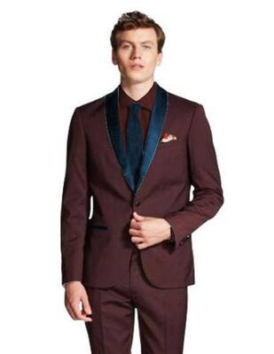 Men's Shawl Lapel Burgundy/Navy ~ Wine ~ Maroon Suit Tuxedo Burgundy Suit