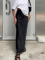 Women's Solid Color Satin Skirt, Basic Elegant Fashion Long Skirt for Daily Outdoor Wear, Women Clothing for Summer, Womenswe...