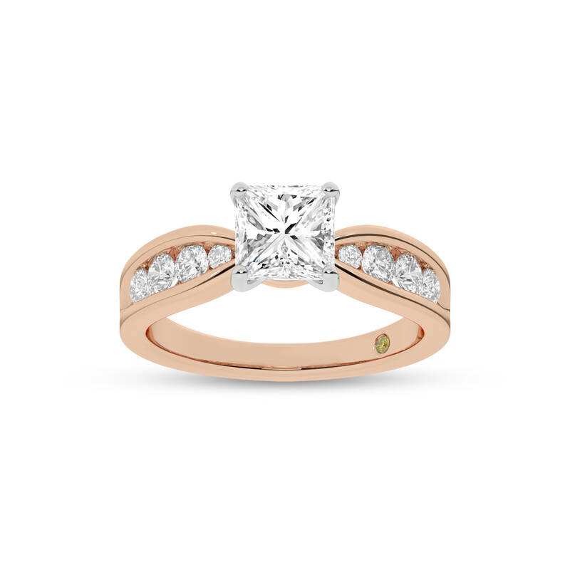 Verve Channel Set Bow Tied Shaped Princess Cut Lab Diamond Engagement Ring | 18K Rose Gold 2 1/2 CT. TW.