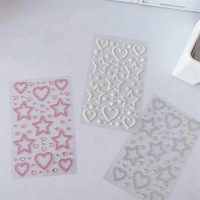 Rhinestone Heart & Star Shaped Sticker (3 Counts), Self Adhesive Decorative Sticker, DIY Decals for Scrapbooking, Journaling,...