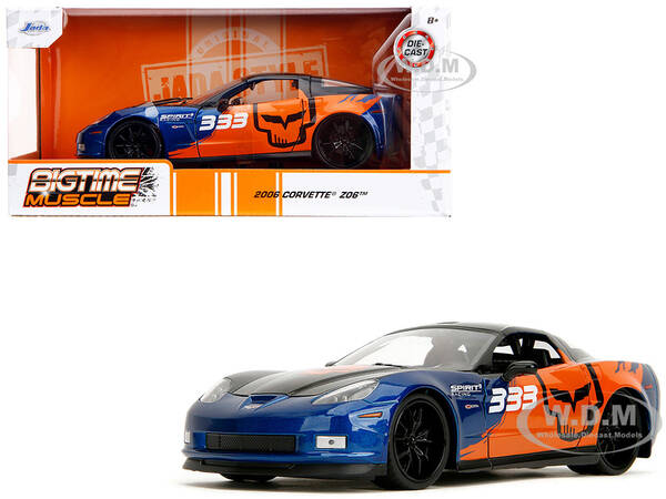 2006 Chevrolet Corvette Z06 #333 Spirit Racing Blue Metallic and Orange with Black Hood and Top Bigtime Muscle Series 1/2...