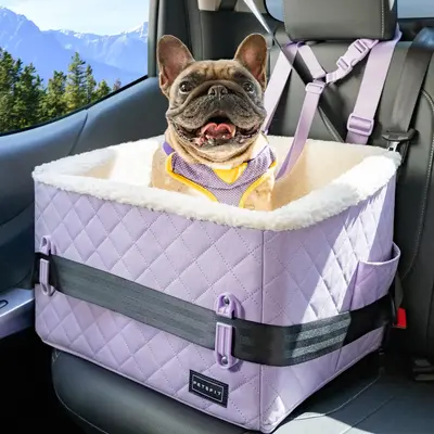 PETSFIT Dog Booster Car Seat, Soft Foam Cat Car Seat with Patented Safety Buckles, Storage Pockets and Detachable Clip-On Saf...