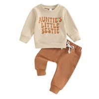 Aunties Bestie Baby Clothes Gender Neutral Baby Boy Girl Long Sleeve Sweatshirt Tops and Pant 2 Piece Casual Pullover Sweatsu...