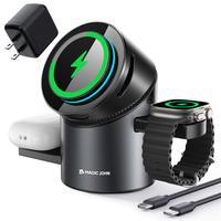 NEW - MAGIC JOHN 3-in-1 Wireless Charger Station，Fast Charging Stand for Apple & Samsung，One-Touch Control，One Click Op...