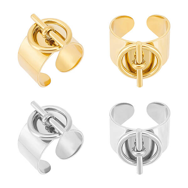4Pcs 2 Colors Stainless Steel Open Cuff Rings Set for Lovers