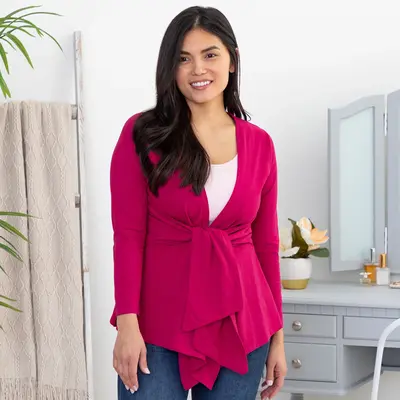 Bright Organic Drape Tie Cardigan - Blue - S