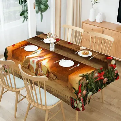 Glitter Fireplace Green Leaves Christmas Tablecloth - Aperturee