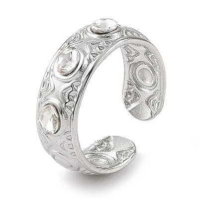 304 Stainless Steel Rhinestone Cuff Rings for Women