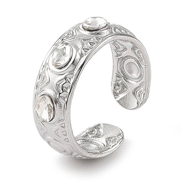 304 Stainless Steel Rhinestone Cuff Rings for Women