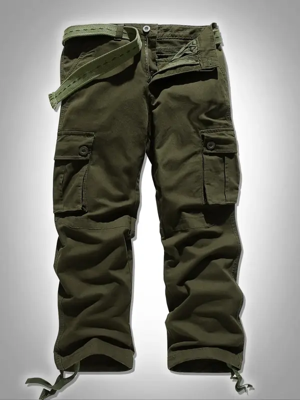 Men's Plain Pocket Button Fly Cargo Pants without Belt, Cargo Pants for Men, Casual Regular Fit Straight Leg Trousers for Fal...