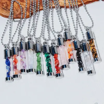 ăZodiacăNatural Crystal Chips Wishing Bottle Necklace