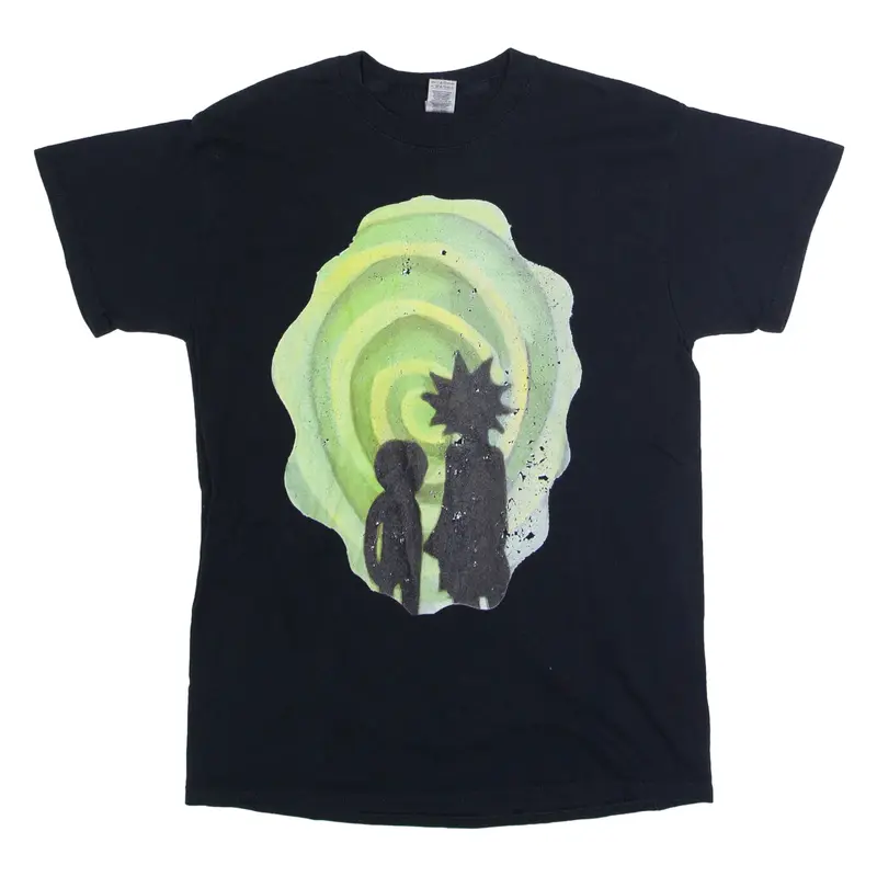 GILDAN Rick And Morty Portal Mens T-Shirt Black Crew Neck M