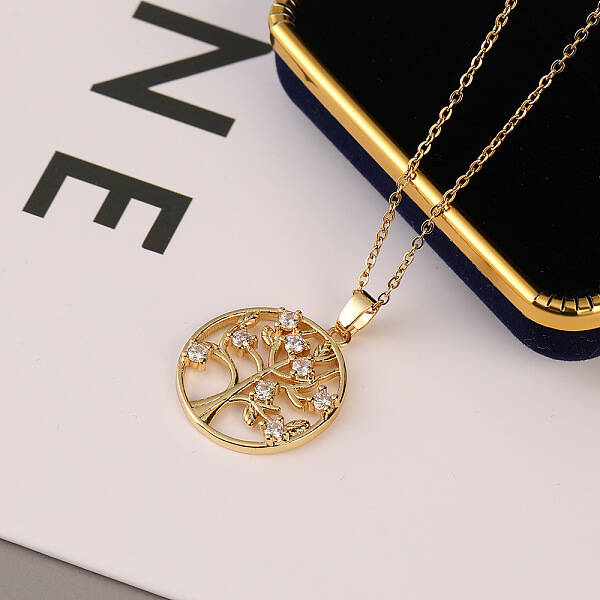 Colorful Tree of Life Necklace with Cubic Zirconia and Palm Cutout Pendant