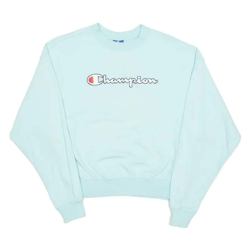 CHAMPION Cropped Womens Sweatshirt Blue Crew Neck S
