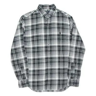 POLO RALPH LAUREN Slim Fit Mens Flannel Shirt Grey Check Long Sleeve M