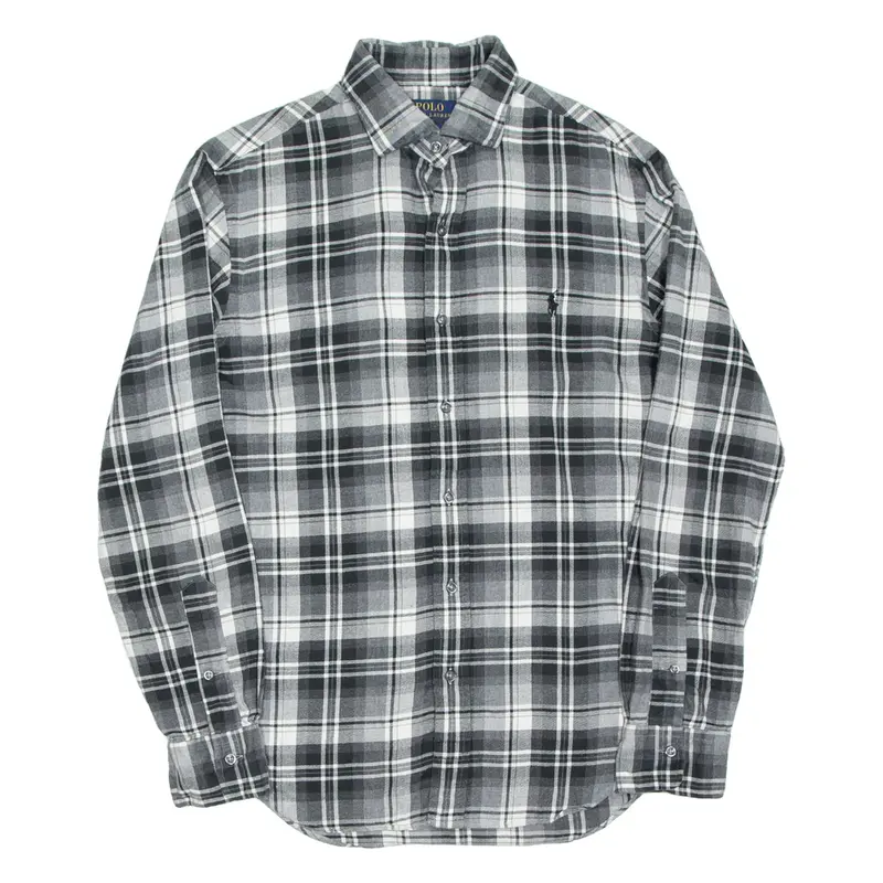 POLO RALPH LAUREN Slim Fit Mens Flannel Shirt Grey Check Long Sleeve M