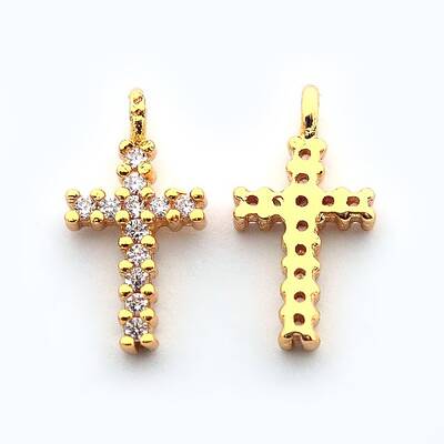 Brass Micro Pave Cubic Zirconia Latin Cross Pendants