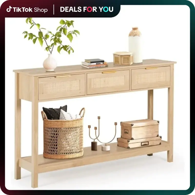 [Dealsforyoudays] Rattan Console Table,Boho Entryway Table,Narrow Long Sofa Table,Hallway Foyer Table Behind Couch Table with...