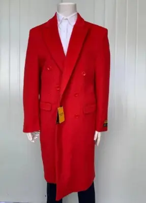 Mens Cashmere Blend Red Full length Overcoat