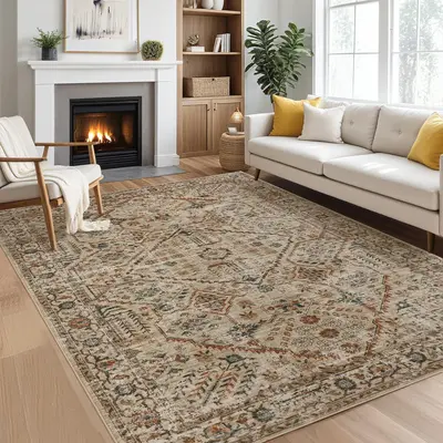 Garvee 8x10 Neutral Rugs for Living Room, Soft Vintage Large Area Rugs for Bedroom Boho Farmhouse Low Pile Non-Slip Washable ...