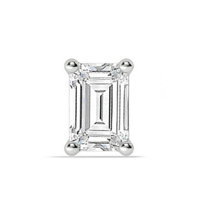 Certified White Gold Lab Grown Four Prong Emerald Cut Single Diamond Stud Earring | 1/4 - 3 CT. TW.