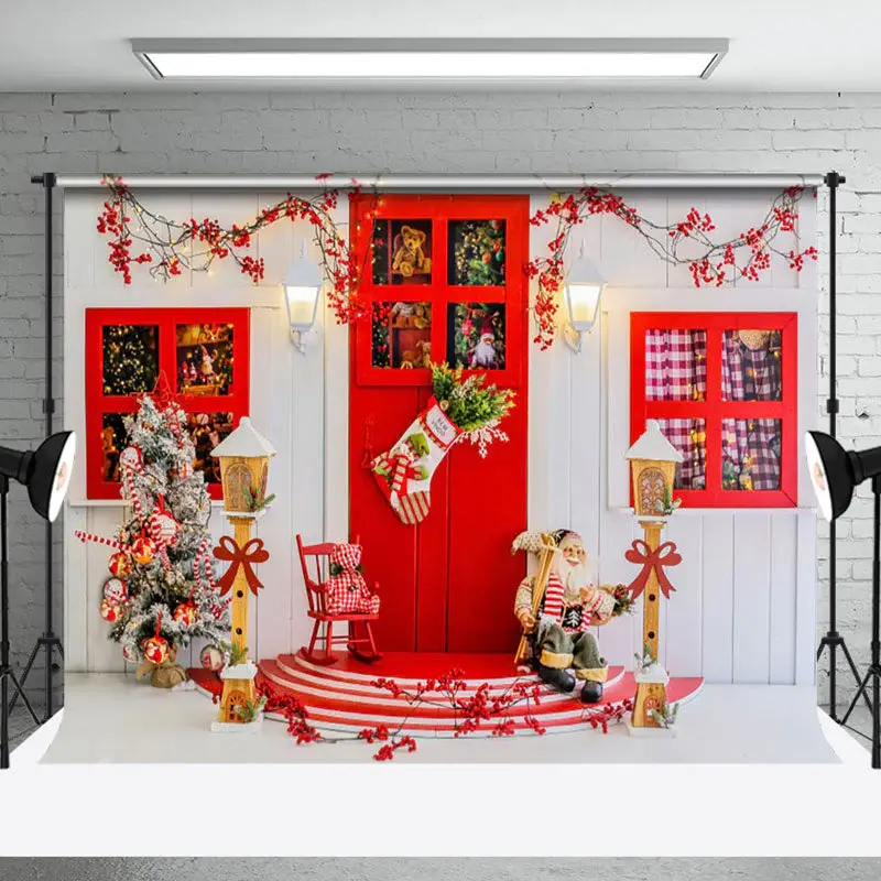 Aperturee Red Door White House Socks Doll Christmas Backdrop - Aperturee