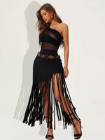 Women's Fringe Trim One Shoulder Dress without Belt, Fashion Casual Dress for Lady Party Club Dating Wear, Women Dress for Al...