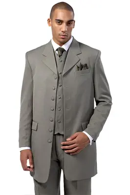 Silver Grey Men's Zoot Suit - Long Vested Fashion Style