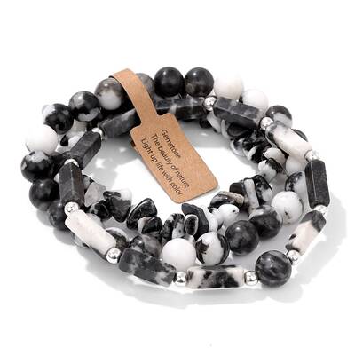 3Pcs Natural Zebra Jasper Bead Bracelet  Sets for Men