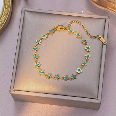 Flower 304 Stainless Steel Enamel Link Bracelets for Women