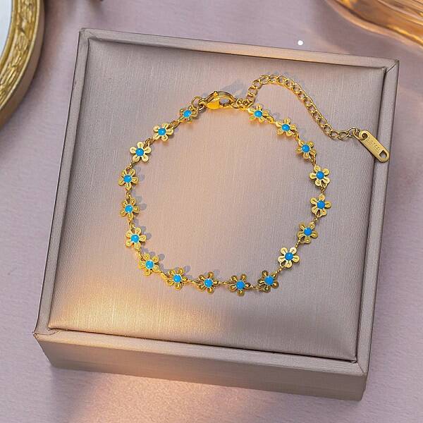 Flower 304 Stainless Steel Enamel Link Bracelets for Women