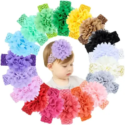 Chiffon Flower Baby Girls Headbands, Soft Elastic Nylon Hairbands, Baby Bows Hair Accessories for Newborns
