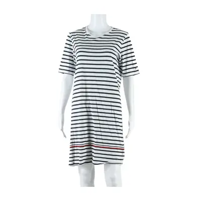 TOMMY HILFIGER Stretch Womens T-Shirt Dress White Striped Knee Length M