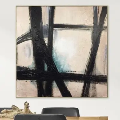 Abstract Geometric Artwork Oil Canvas Painting Franz Kline style Black and White Canvas Decor Original Geometric Art Fine Art...