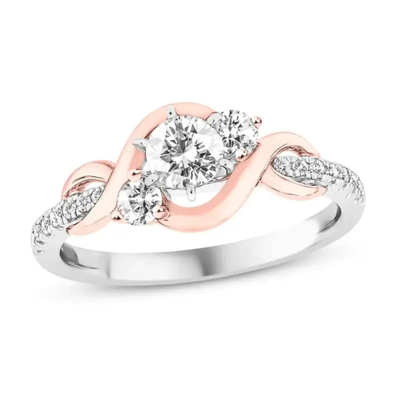 Sterling Silver Two-tone Round Shaped Moissanite Personalized Engraving Engagement Ring