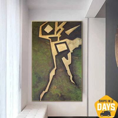 Large Abstract Green Paintings on Canvas Textured Gold Art Handmade Painting Creative Wall Art Oil Painting | STREAM IN THE F...