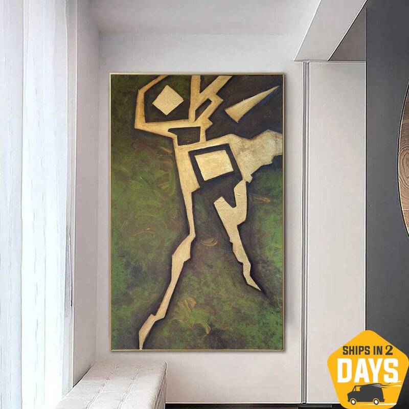 Large Abstract Green Paintings on Canvas Textured Gold Art Handmade Painting Creative Wall Art Oil Painting | STREAM IN THE F...