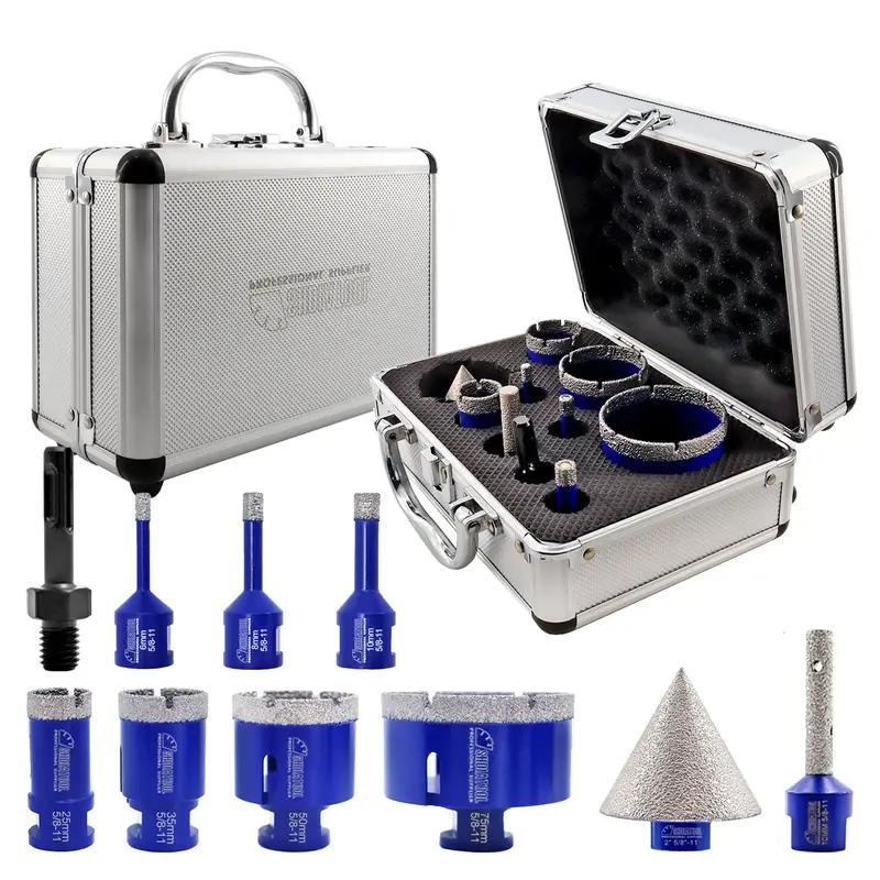SHDIATOOL 10-Piece Diamond Drilling Core Bits Set Chamfer Bits Hole Saw Kit for Porcelain Tile Marble Ceramic Granite Milling...