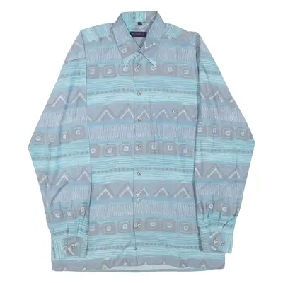 NICK TAYLOR Mens Shirt Blue Crazy Pattern Long Sleeve M