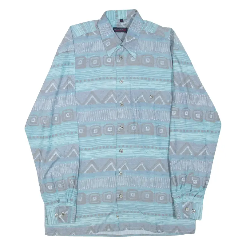 NICK TAYLOR Mens Shirt Blue Crazy Pattern Long Sleeve M